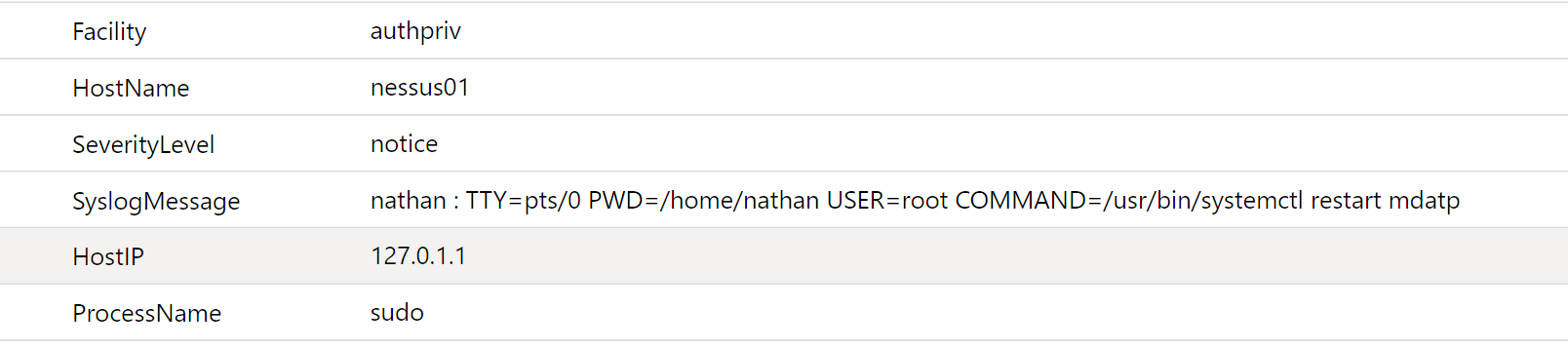 Sample log for user running &lsquo;sudo&rsquo;